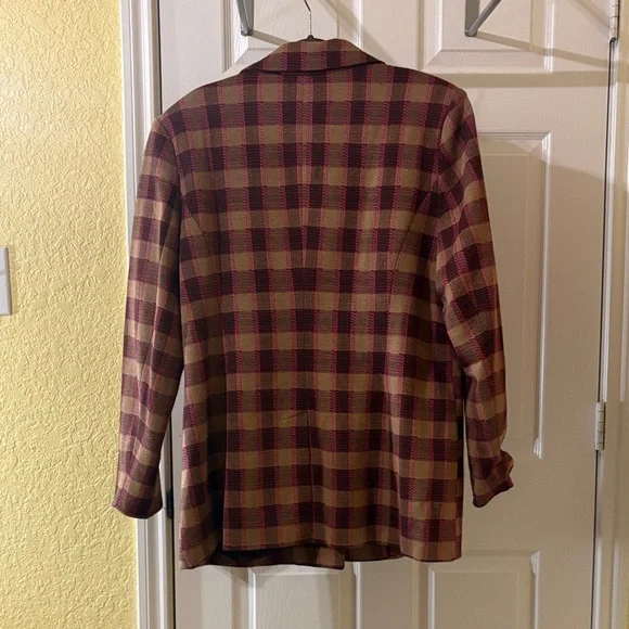 Anthropologie Plaid Embroidered Blazer - Brown & Burgundy - Picture 6 of 8